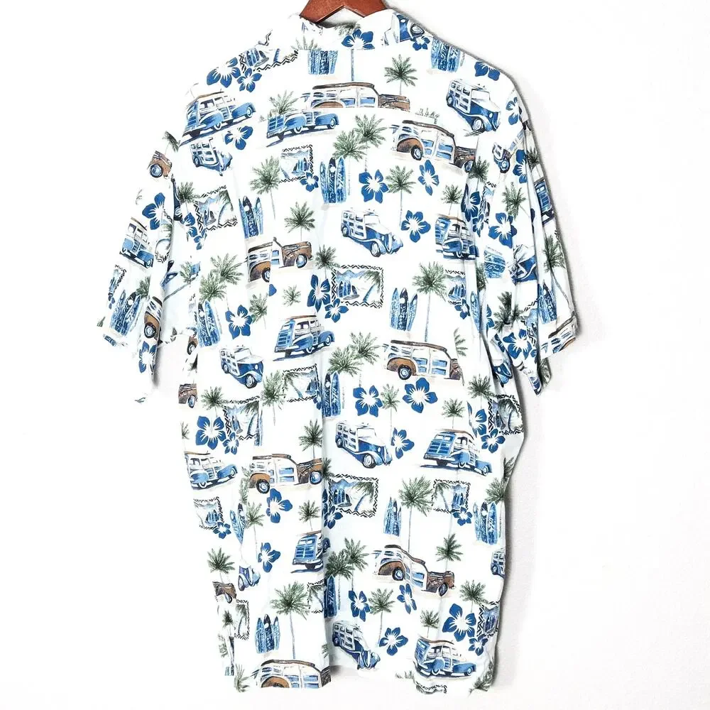 Go Barefoot Hawaiian Shirt XL Tall Blue Vintage Retro Coastal Beachy - Picture 2 of 9